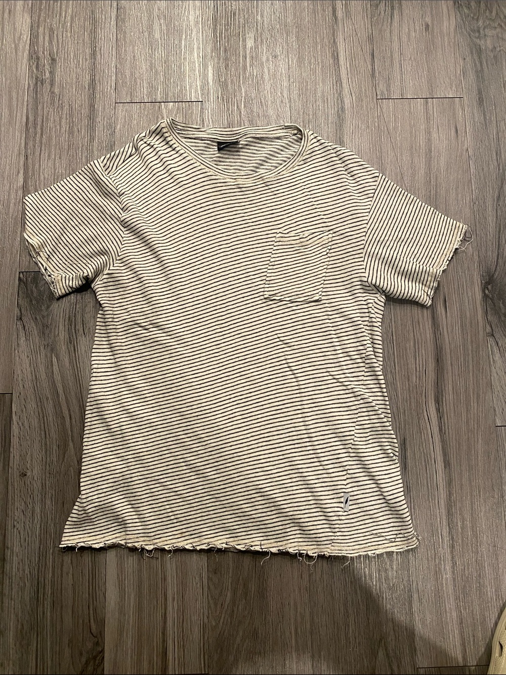 Publish Striped Crewneck Pocket Tee in Cream and Black
